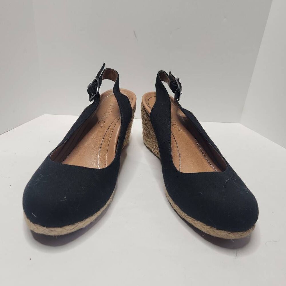 Vionic Womens Coralina Espadrille Black 2.5in. Wedge Slingback Sandals Size 7
